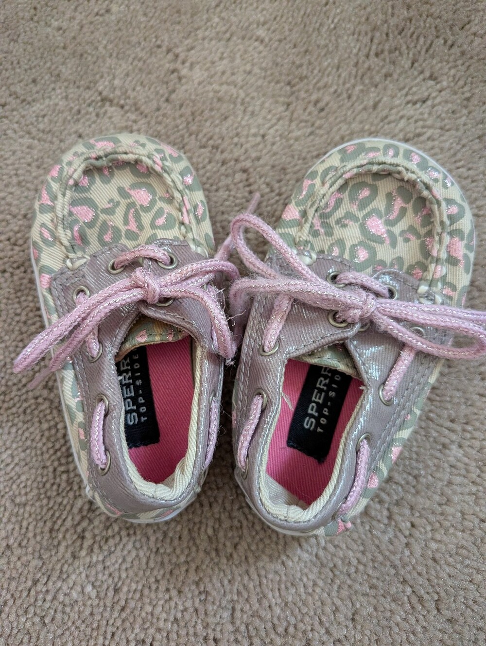 Sperry Kids Pink & Cream Boat Shoes Size 2 Mo